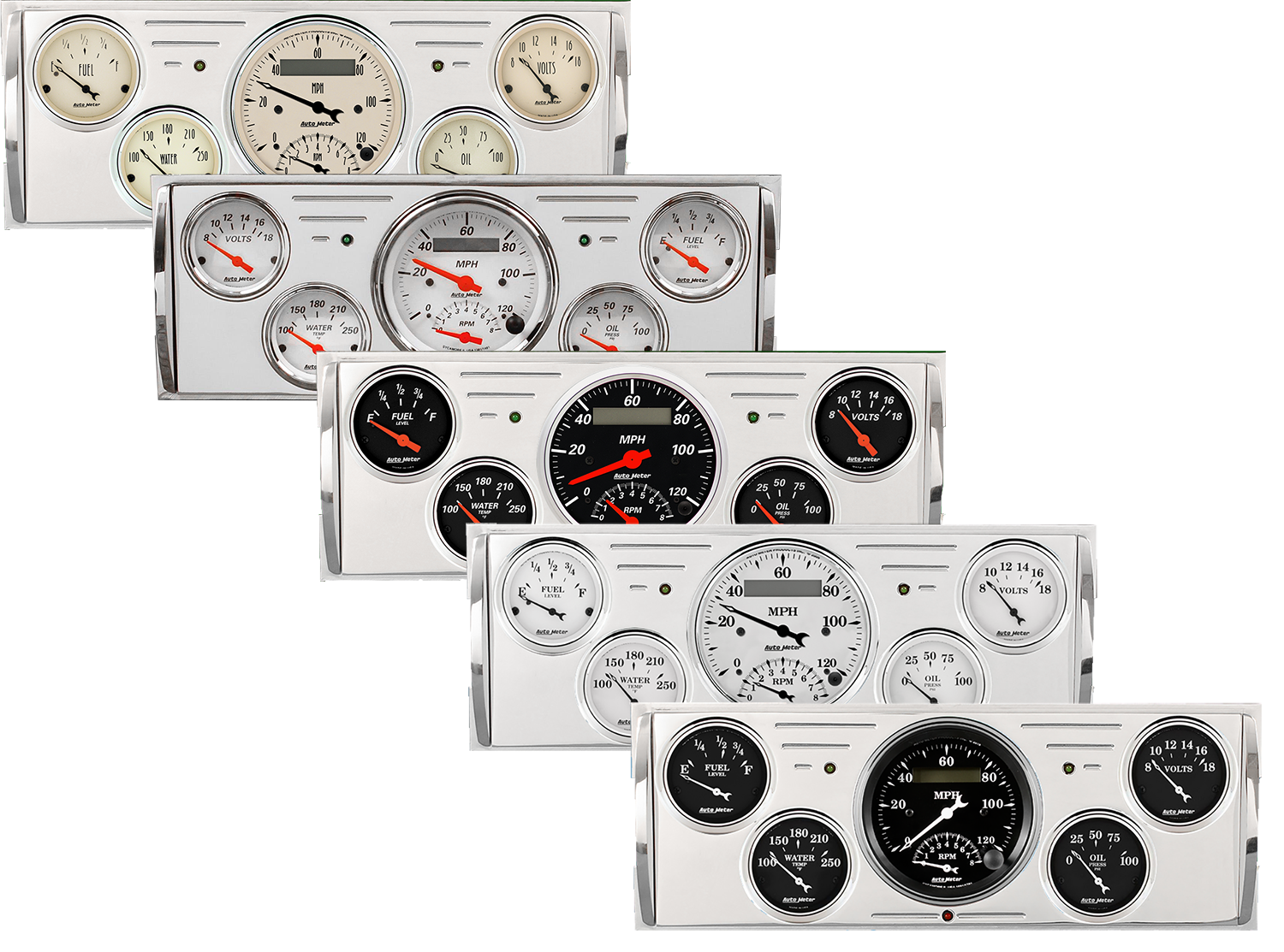 1940-1946 Chevy Truck Billet Aluminum Gauge Panel w Auto Meter Street Rod Series Gauges (Speedo/Tach)