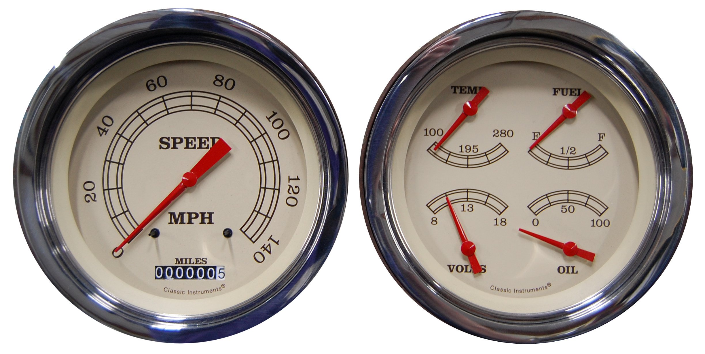 1947-1953 Chevy Truck Eyebrow Aluminum Adapter Rings w/ Classic Instruments Gauges