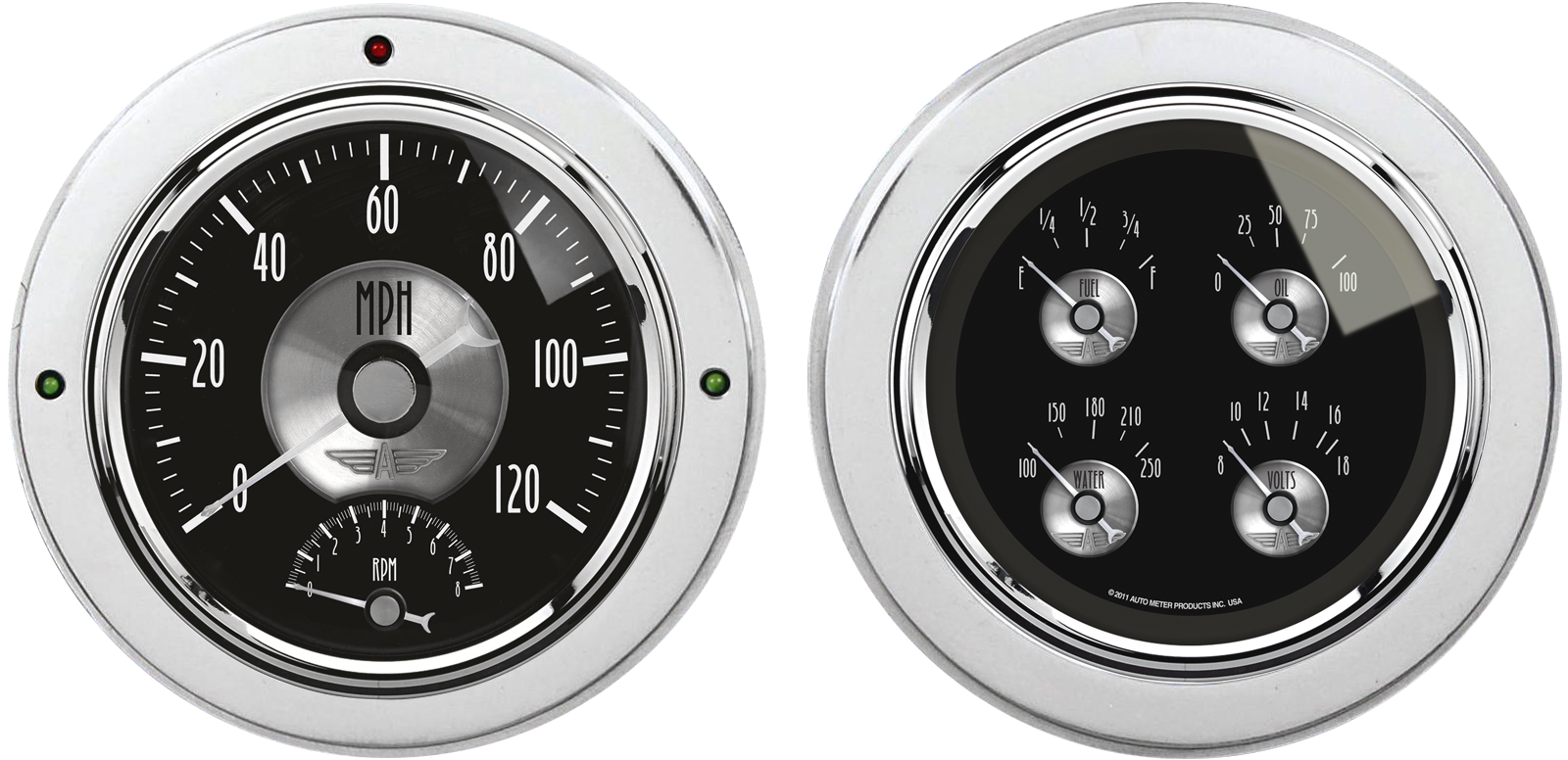 1954-1955 Chevy Truck Aluminum Adapter Rings w/ Auto Meter Prestige Series Gauges