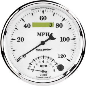 1290 Auto Meter Old Tyme White II 5" Speedometer/Tachometer Combo Gauge (120 MPH / 8,000 RPM)