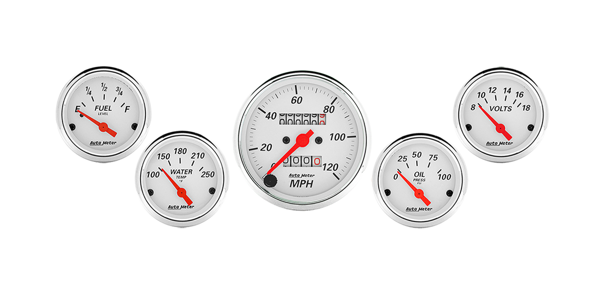 1300 Auto Meter Arctic White 5 Gauge Kit w/ Mechanical Speedometer (3 1/8" & 2 1/16")