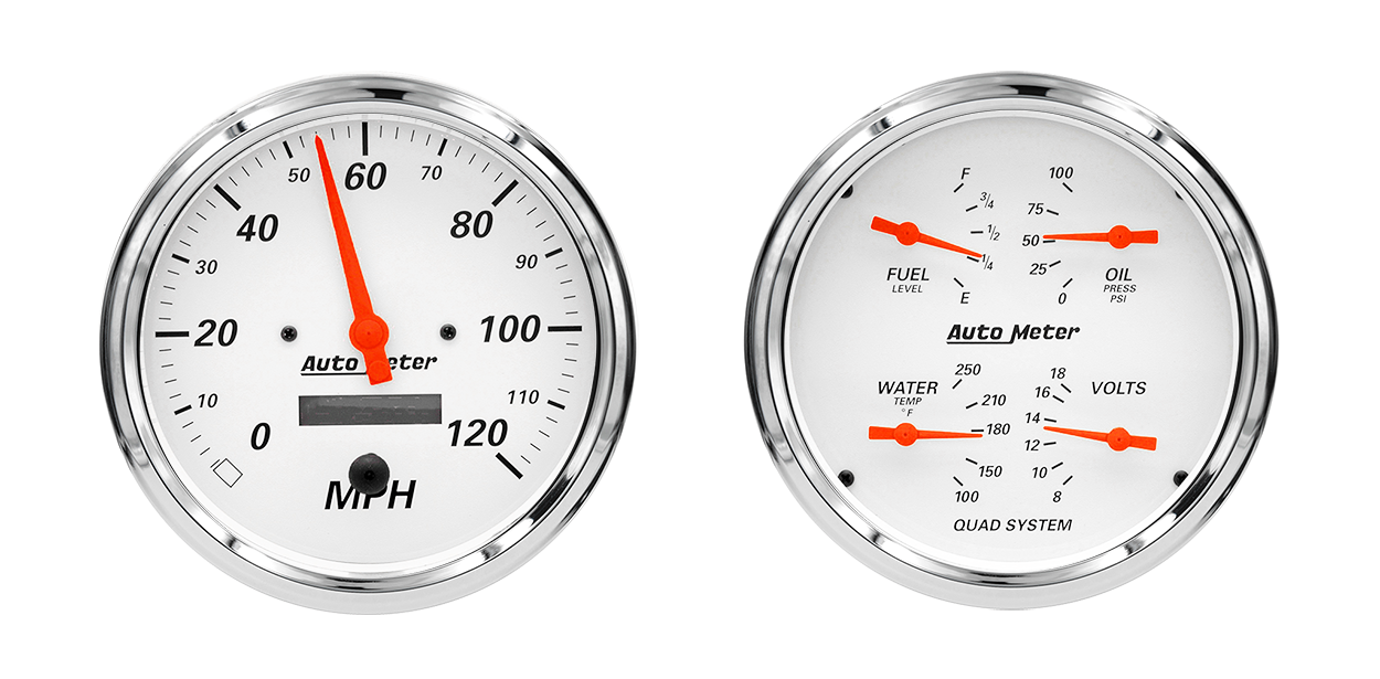1303 AutoMeter Arctic White 2 Gauge Kit (5" Speedometer & Quad)