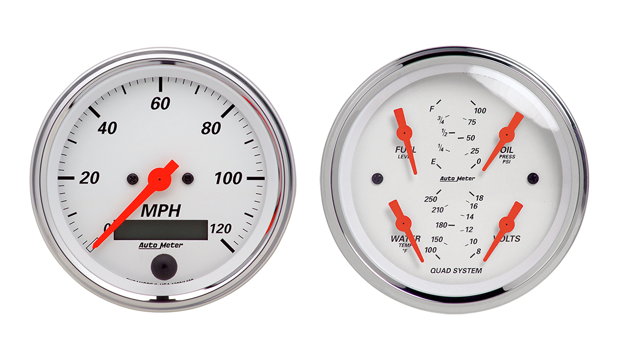 1308 Auto Meter Arctic White 2 Gauge Kit (3 3/8" Speedometer & Quad)