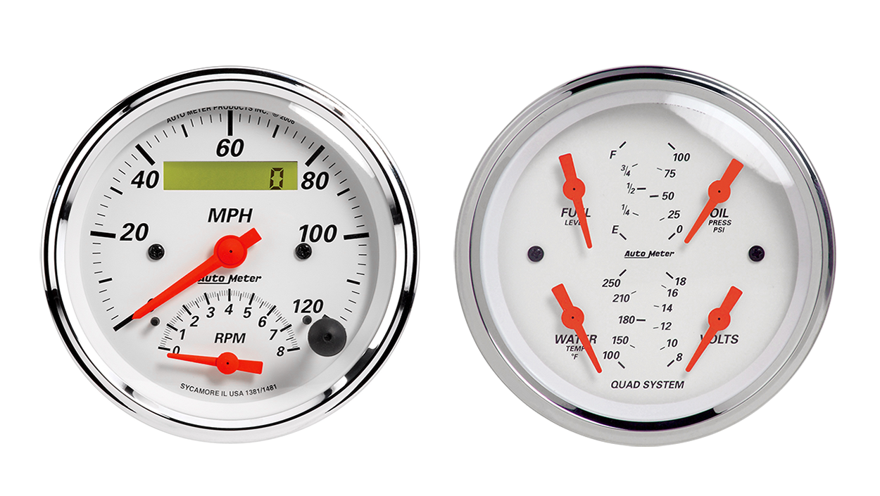 1309 Auto Meter Arctic White 2 Gauge Kit (3 3/8" Speedometer/Tachometer & Quad)