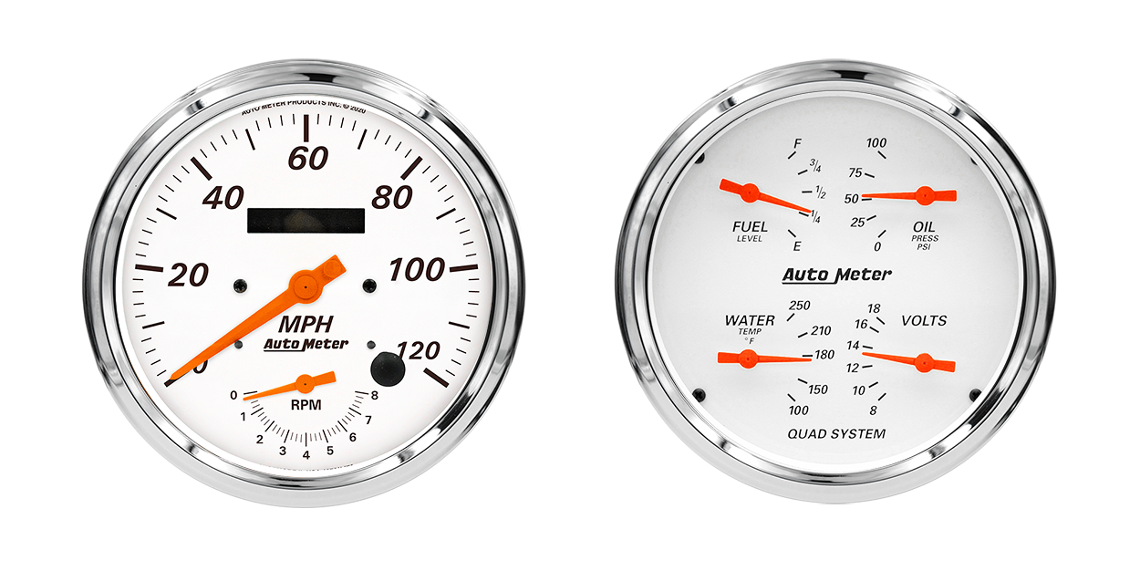 1352 Auto Meter Arctic White 2 Gauge Kit (5" Speedometer/Tachometer & Quad)