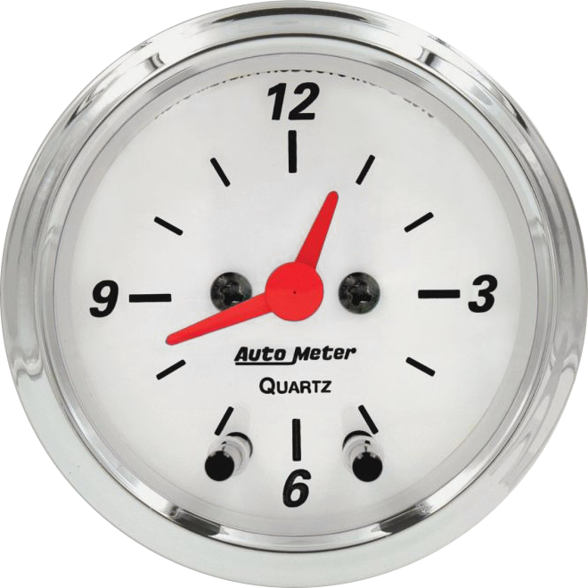1385 Auto Meter Arctic White 2 1/16" Quartz Clock 12 volt or 16 volt