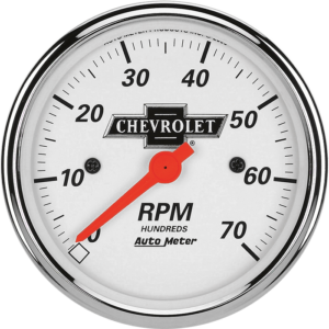 1398-00408 Auto Meter Chevy Vintage Bowtie 3-1/8" In-Dash 7,000 RPM Tachometer