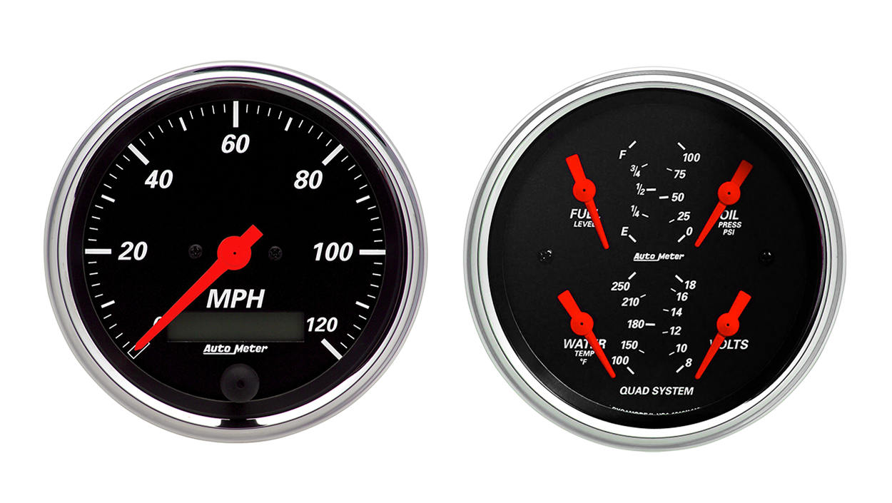 1408 Auto Meter Designer Black 2 Gauge Kit (3 3/8" Speedometer & Quad)