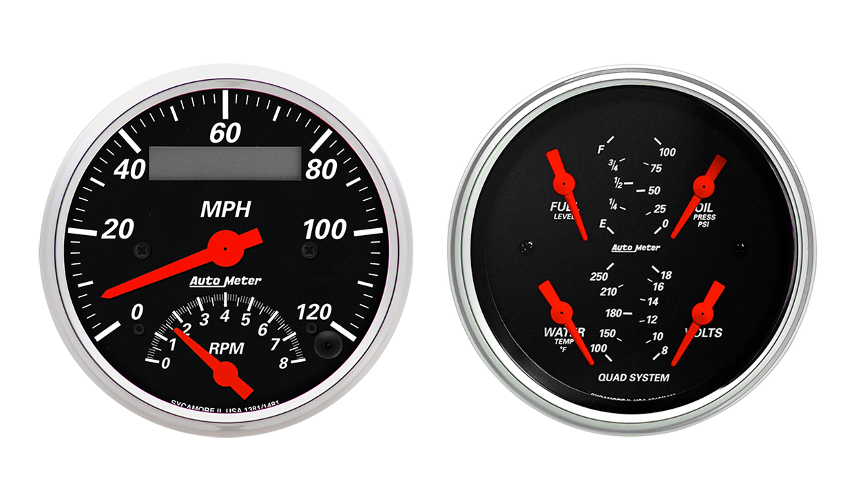 1409 Auto Meter Designer Black 2 Gauge Kit (3 3/8" Speedometer/Tachometer & Quad)