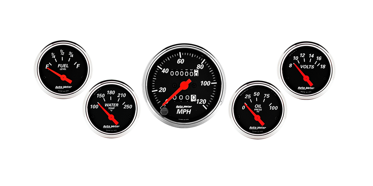 1420 Auto Meter Designer Black 5 Gauge Kit w/ Mechanical Speedometer (3 1/8" & 2 1/16")