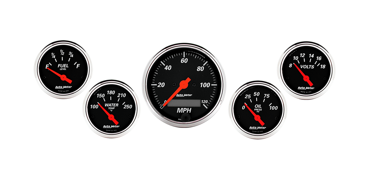 1421 Auto Meter Designer Black 5 Gauge Kit w/ Electric Speedometer (3 1/8" & 2 1/16")