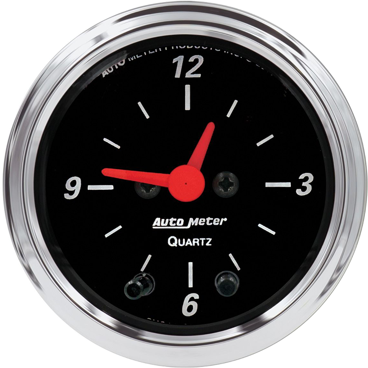 1484 Auto Meter Designer Black 2 1/16" Quartz Clock 12 volt or 16 volt