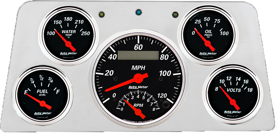1960-1961 GMC Truck Billet Aluminum 5 Gauge Direct Fit Panel w/ Auto Meter Street Rod Series Gauges (Speedo/Tach)