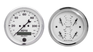 1600 Auto Meter Old Tyme White 2 Gauge Kit (3 3/8" Speedometer & Quad)
