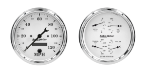 1603 Auto Meter Old Tyme White 2 Gauge Kit (5? Speedometer & Quad)