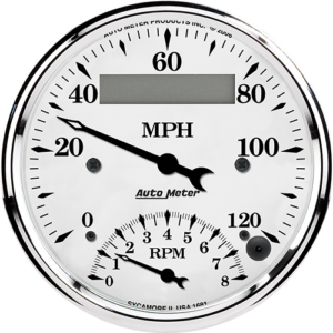 1681 Auto Meter Old Tyme White 3 3/8" Speedometer/Tachometer Combo Gauge (120 MPH / 8,000 RPM)