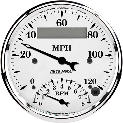 1681 Auto Meter Old Tyme White 3 3/8" Speedometer/Tachometer Combo Gauge (120 MPH / 8,000 RPM)