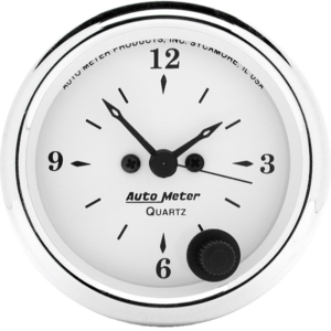 1686 Auto Meter Old Tyme White 2 1/16" Quartz Clock 12 volt or 16 volt