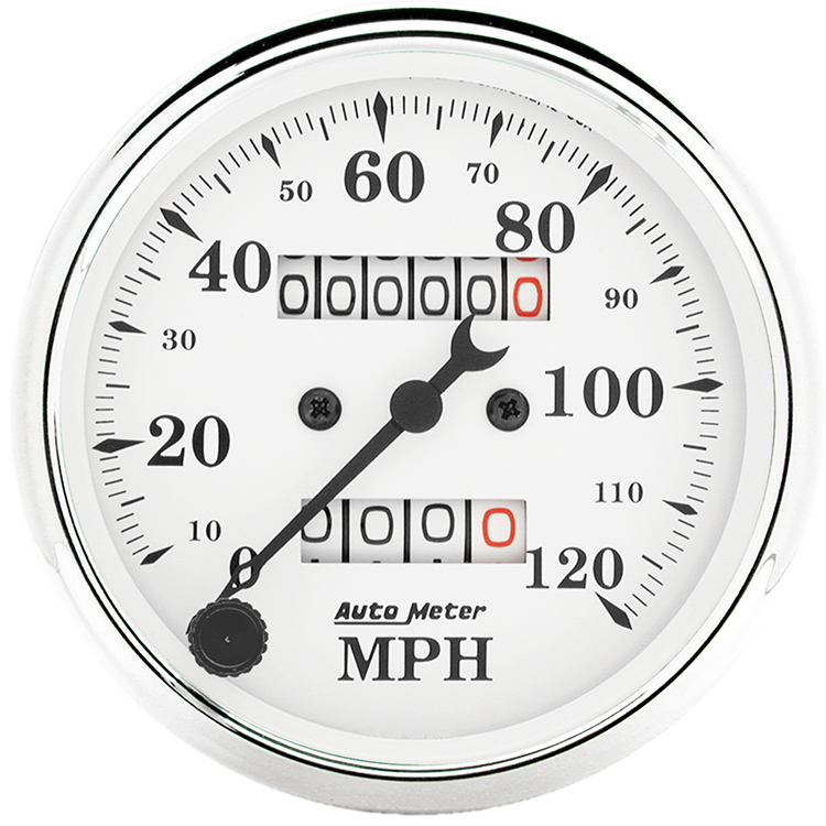 1693 Auto Meter Old Tyme White 3 1/8" Mechanical 0-120 MPH Speedometer