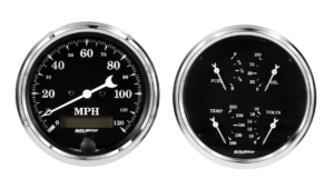 1700 Auto Meter Old Tyme Black 2 Gauge Kit (3 3/8" Speedometer & Quad)