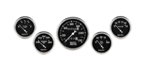 1708 Auto Meter Old Tyme Black 5 Gauge Kit w/ Mechanical Speedometer (3 1/8" & 2 1/16")