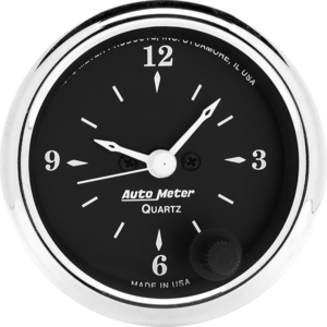 1785 Auto Meter Old Tyme Black 2 1/16" Quartz Clock 12 volt or 16 volt