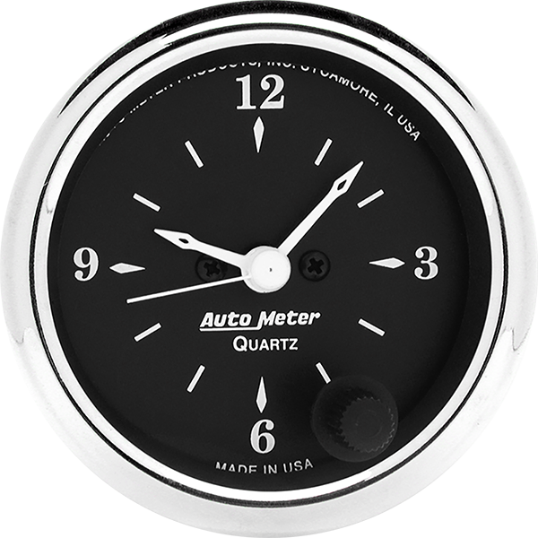 1785 Auto Meter Old Tyme Black 2 1/16" Quartz Clock 12 volt or 16 volt
