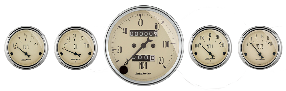 1808 AutoMeter Antique Beige 5 Gauge Kit w/ Mechanical Speedometer (3 1/8" & 2 1/16")