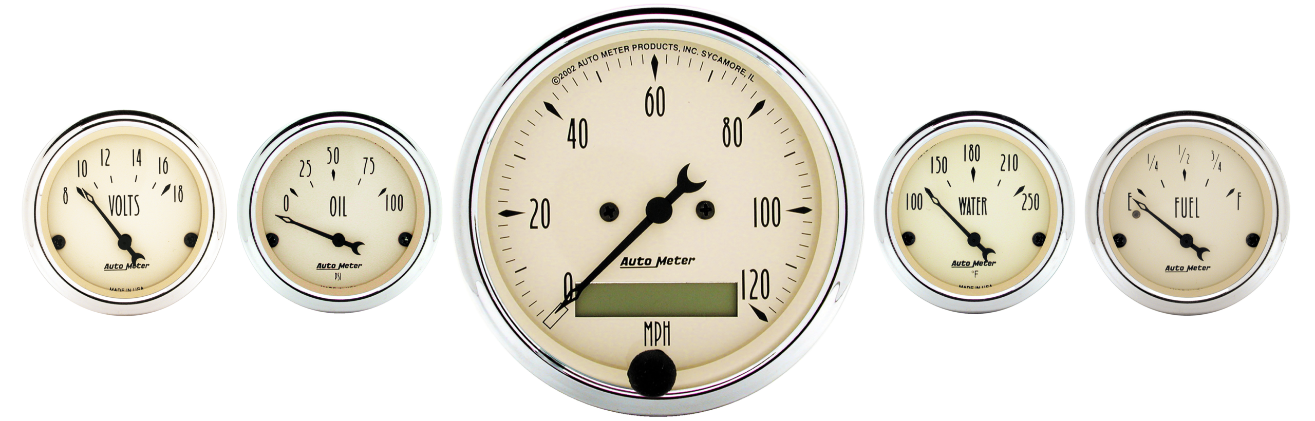 1809 AutoMeter Antique Beige 5 Gauge Kit w/ 120 MPH Electric Speedometer (3 1/8" & 2 1/16")
