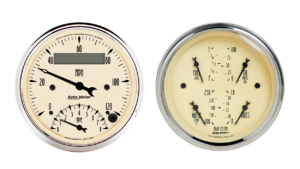 1820 Auto Meter Antique Beige 2 Gauge Kit (3 3/8" Speedometer/Tachometer & Quad)