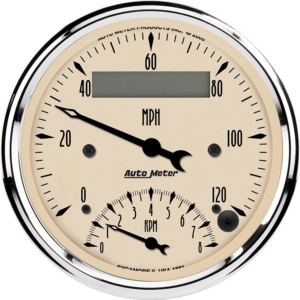 1881 Auto Meter Antique Beige 3 3/8" Speedometer/Tachometer Combo Gauge (120 MPH / 8,000 RPM)