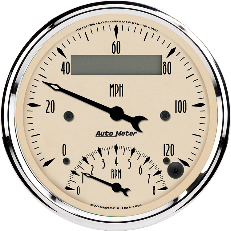 1881 Auto Meter Antique Beige 3 3/8" Speedometer/Tachometer Combo Gauge (120 MPH / 8,000 RPM)