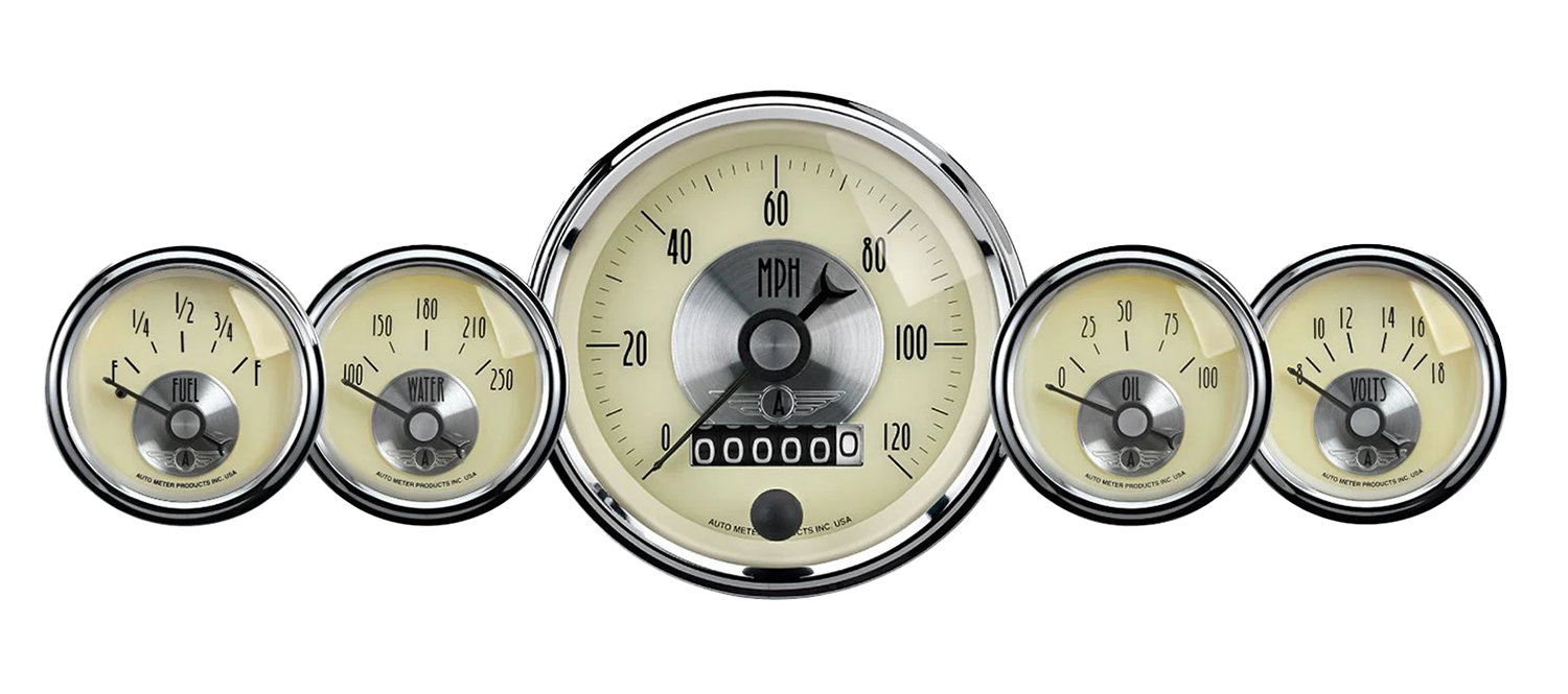 2002 Auto Meter Prestige Antique Ivory 5 Gauge Kit (3 3/8" & 2 1/16") Wheel Odometer