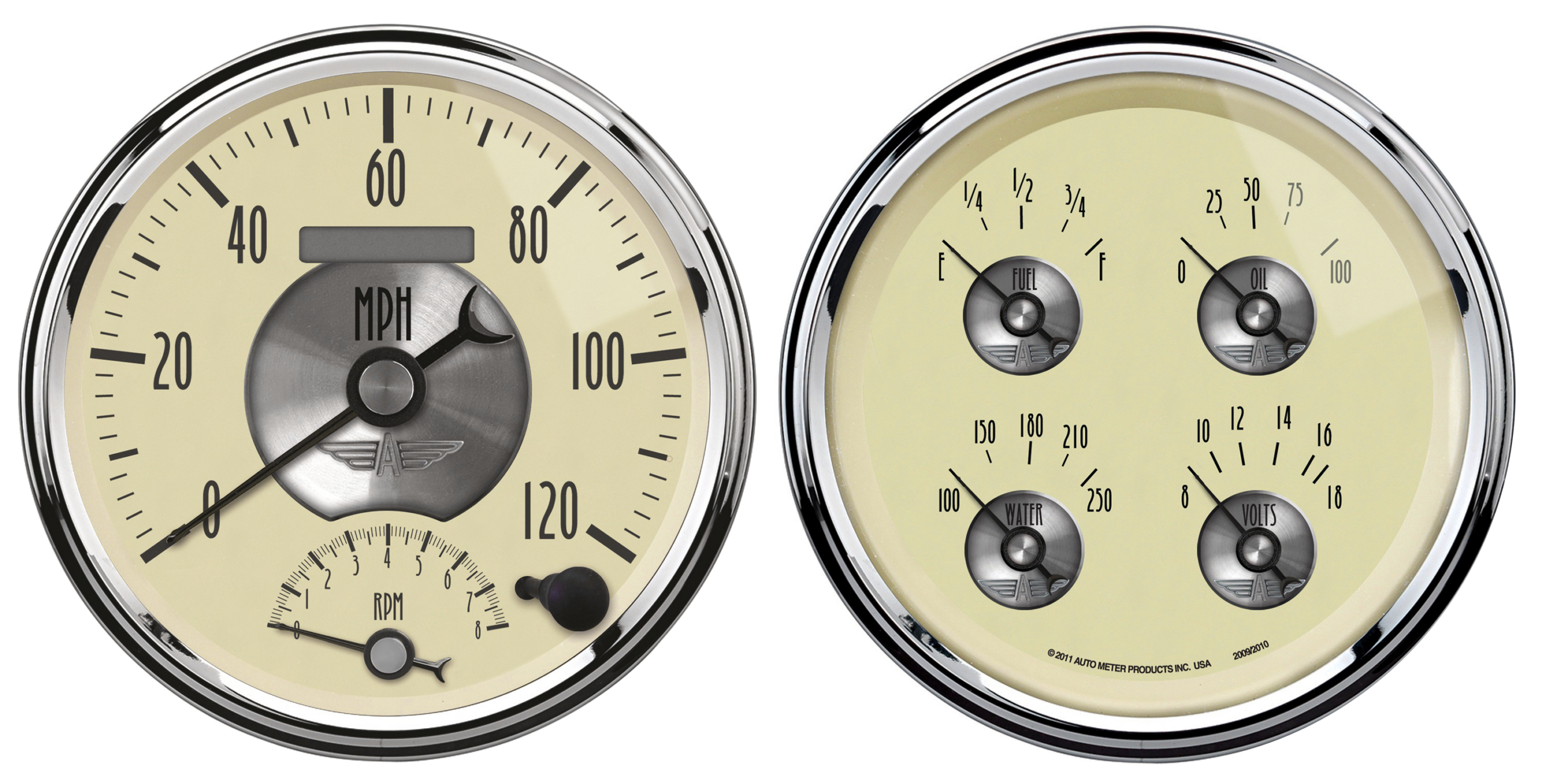2004 AutoMeter Prestige Antique Ivory 2 Gauge Kit (5" Quad & Tach/Speedo)