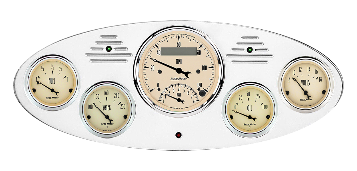 1934 Ford Truck Billet Aluminum Gauge Panel w/ Auto Meter Street Rod Series Gauges (Speedo/Tach) - Image 3