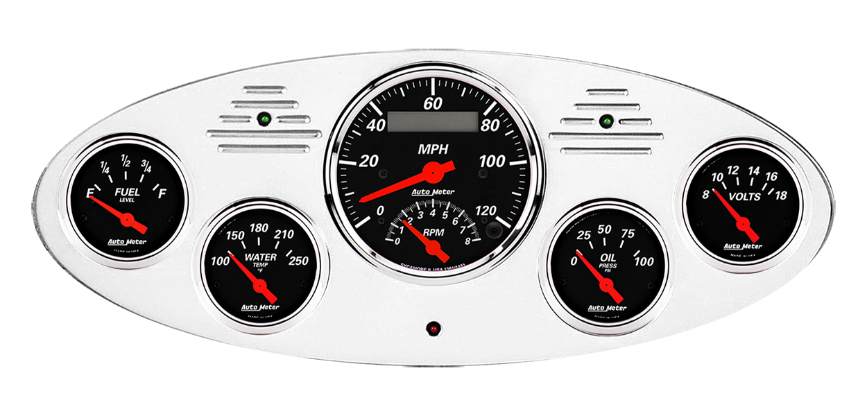 1934 Ford Truck Billet Aluminum Gauge Panel w/ Auto Meter Street Rod Series Gauges (Speedo/Tach) - Image 2