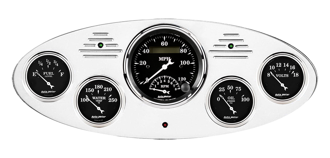 1934 Ford Truck Billet Aluminum Gauge Panel w/ Auto Meter Street Rod Series Gauges (Speedo/Tach)