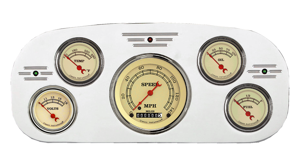 1935-1937 Ford Truck Billet Aluminum 5 Gauge Panel w/ Classic Instruments Gauges