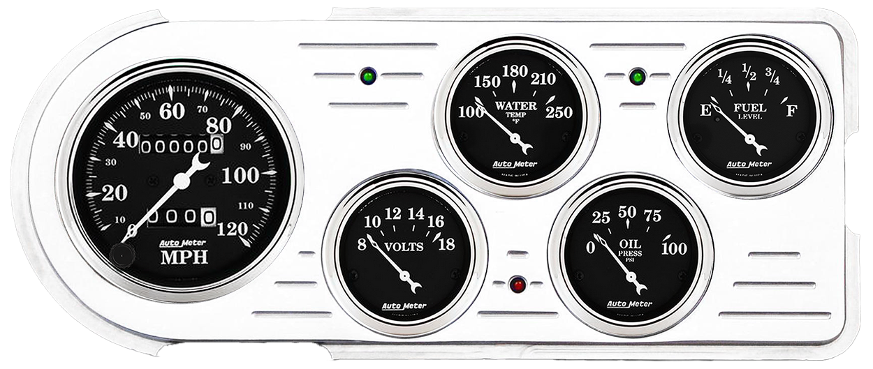 1948-1950 Ford Truck Aluminum Gauge Panel w/ AutoMeter Street Rod Series Gauges - Image 3