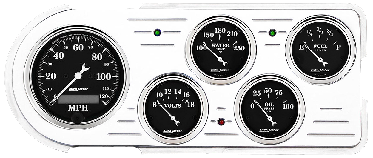 1948-1950 Ford Truck Aluminum Gauge Panel w/ AutoMeter Street Rod Series Gauges - Image 2
