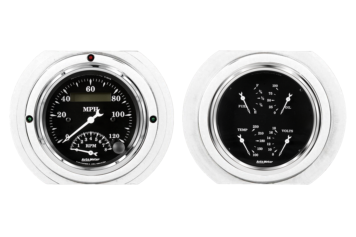 1951-1952 Ford Truck Aluminum Gauge Panel w/ Auto Meter Street Rod Series Gauges (Speedo/Tach)