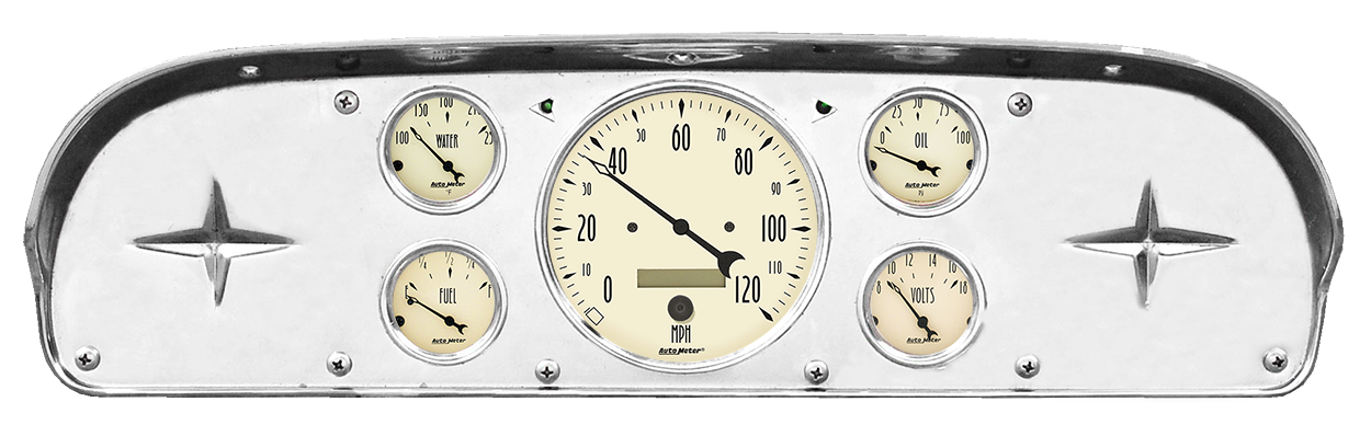 1957-1960 Ford Truck Aluminum Gauge Panel w/ AutoMeter Antique Beige Gauges