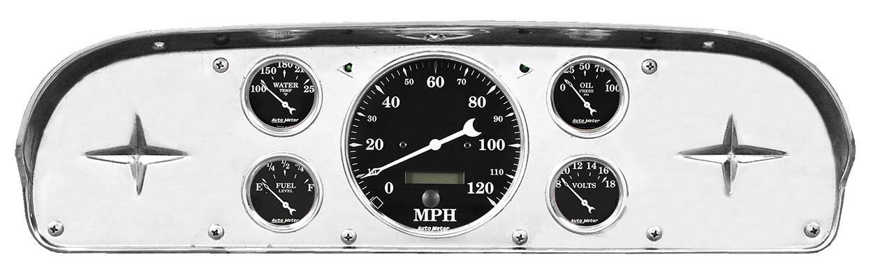 1957-1960 Ford Truck Aluminum Gauge Adapter Panel w/ AutoMeter Old Tyme Black Gauges