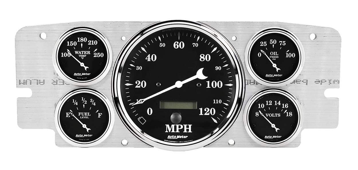 1957-1960 Ford Truck Aluminum Gauge Adapter Panel w/ AutoMeter Old Tyme Black Gauges - Image 2