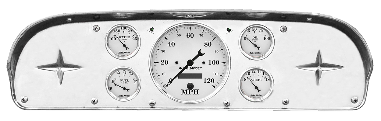 1957-1960 Ford Truck Aluminum Gauge Adapter Panel w/ AutoMeter Old Tyme White Gauges