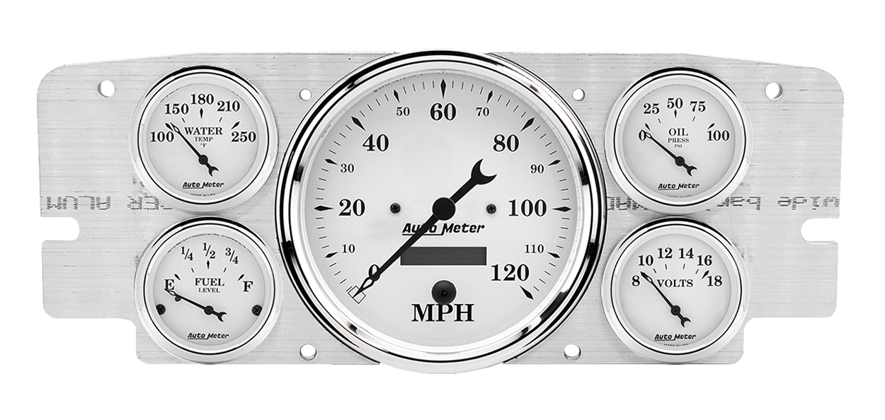 1957-1960 Ford Truck Aluminum Gauge Adapter Panel w/ AutoMeter Old Tyme White Gauges - Image 2