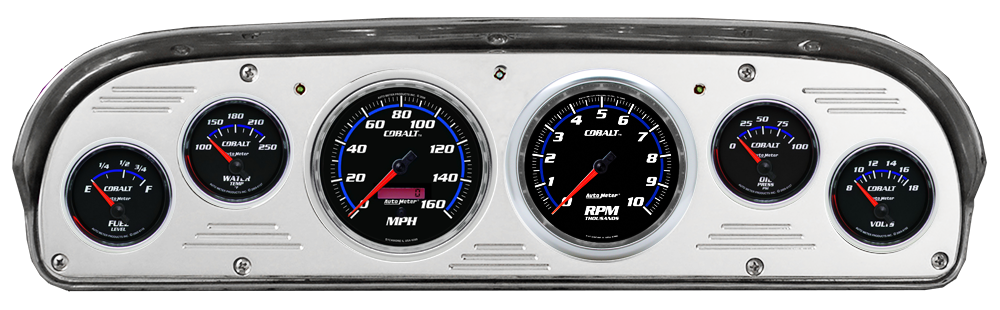 1957-1960 Ford Truck Aluminum 6 Gauge Panel w/ Auto Meter Cobalt Gauges