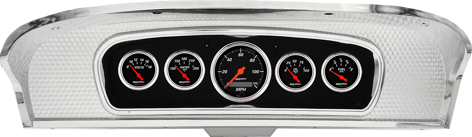 1965-1966 Ford Custom Cab Truck Aluminum Gauge Panel w/ Auto Meter Street Rod Series Gauges - Image 3