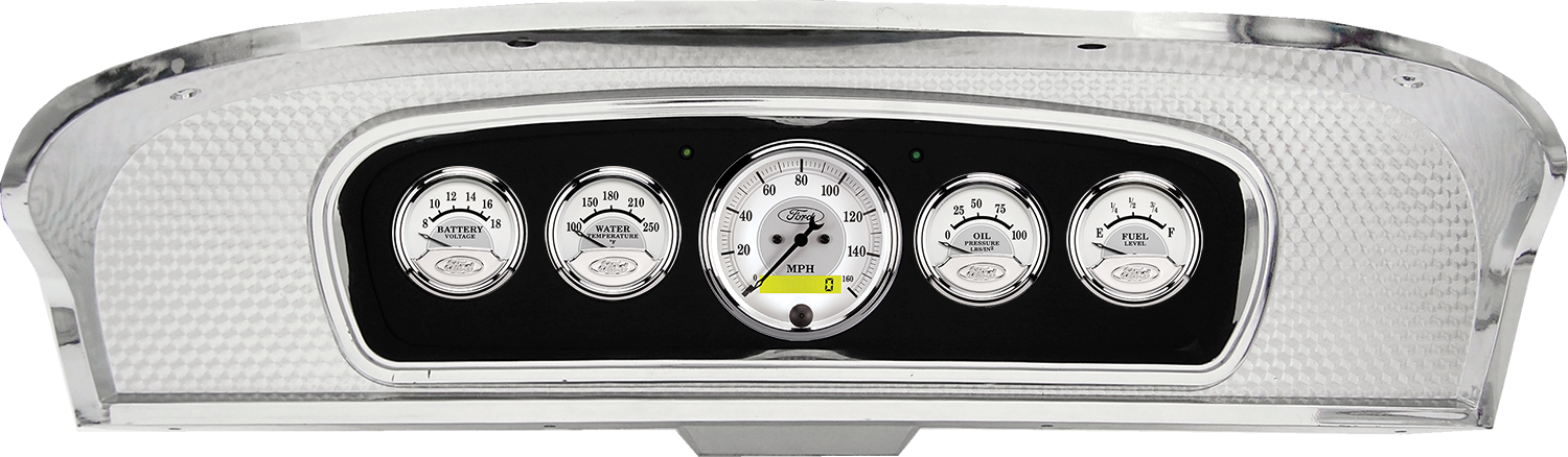 1965-1966 Ford Custom Cab Truck Aluminum Gauge Panel w/ Auto Meter Ford Masterpiece Silver Gauges