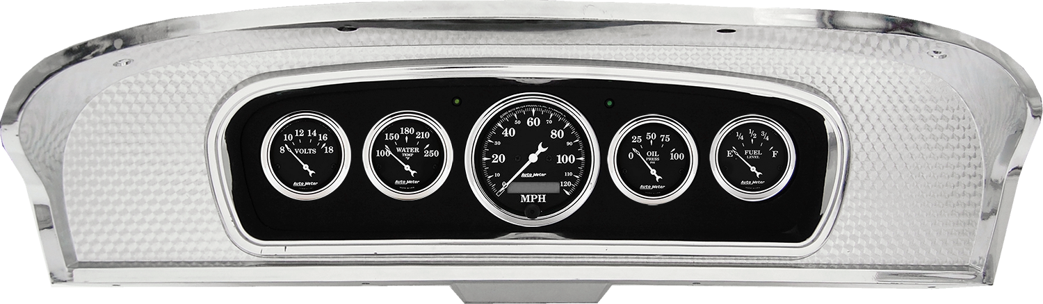 1965-1966 Ford Custom Cab Truck Aluminum Gauge Panel w/ Auto Meter Street Rod Series Gauges - Image 2